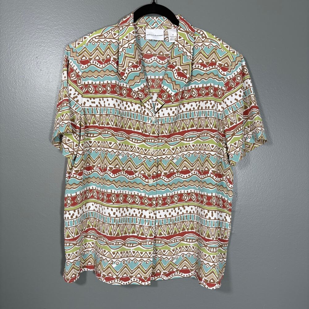 Alfred Dunner Earth Tones Tribal Print Button Up Shirt - 18 - Women's Plus Size